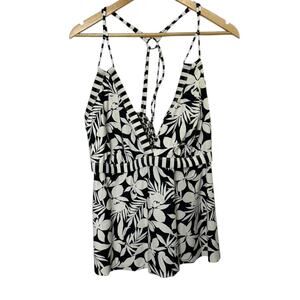 Swimsuits For All Black & White Floral Loop Strap Tankini Top Size 24 New